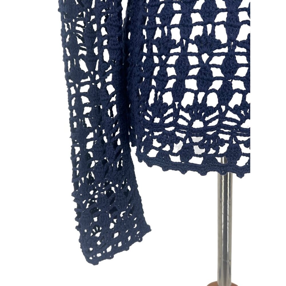 Vtg Y2K Anthropologie Navy Blue Crochet Open Cardigan | Coastal Grandma Indie M - Picture 11 of 15